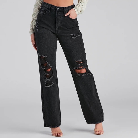 Pacsun pants black denim bottoms y2k fashion street wear vintage boyfriend jeans - Picture 2 of 13